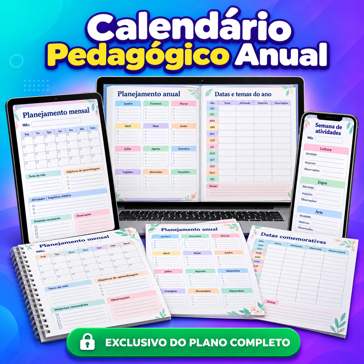 Prévia ilustrativa: Calendário Pedagógico Anual